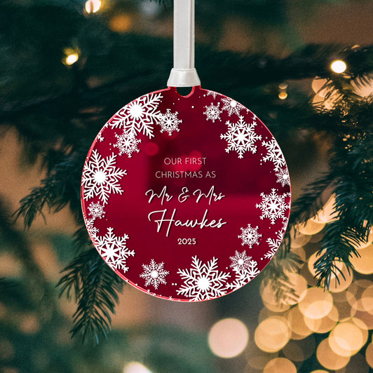 Personalised First Family Christmas Mirror Bauble, New Baby's 1st Christmas Snowflake Keepsake Decoration