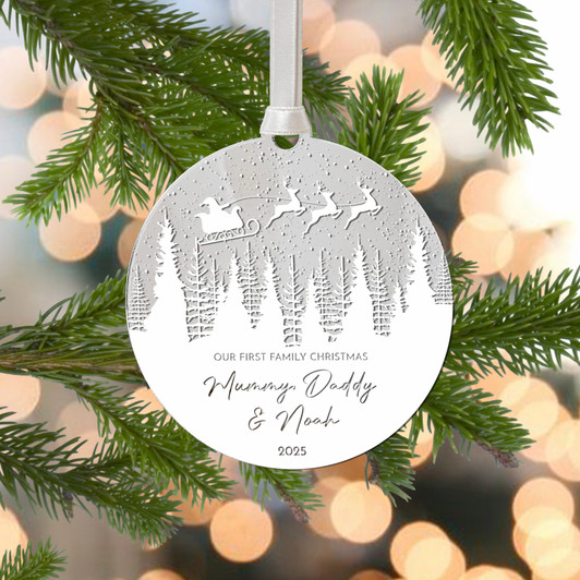 Personalised First Family Christmas Mirror Decoration, New Baby's 1st Christmas Keepsake Bauble Gift