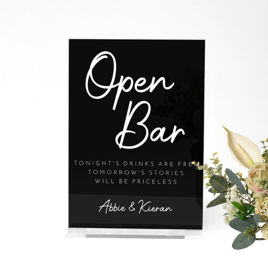 Modern Calligraphy Wedding Bar Sign, Open Bar Wedding Décor Sign Laser Made Occasions