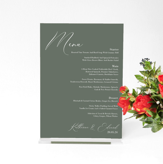 Luxury Personalisable Acrylic Wedding Table Food Menu Sign