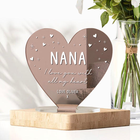 Personalised Mirror Heart Plaque Ornament Gift For Nana