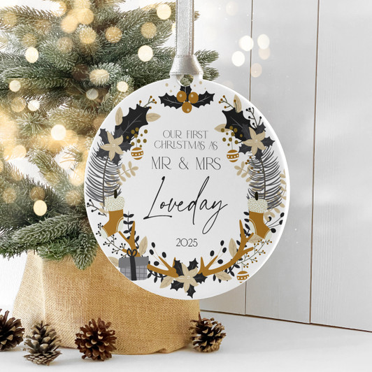 Personalised First Christmas As Mr & Mrs White Christmas Decoration