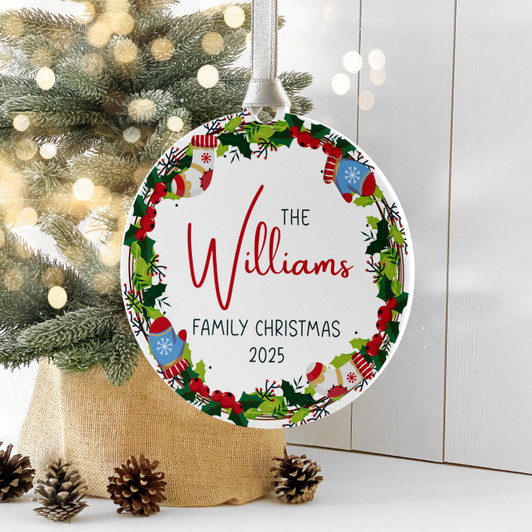 Personalised Family Christmas Wreath Design Tree Ornament