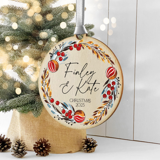 Personalised Couples Names Wooden Christmas Ornament Decoration