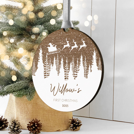 Personalised Baby's First Christmas Wooden Decoration, New Baby's 1st Christmas Keepsake Bauble Gift