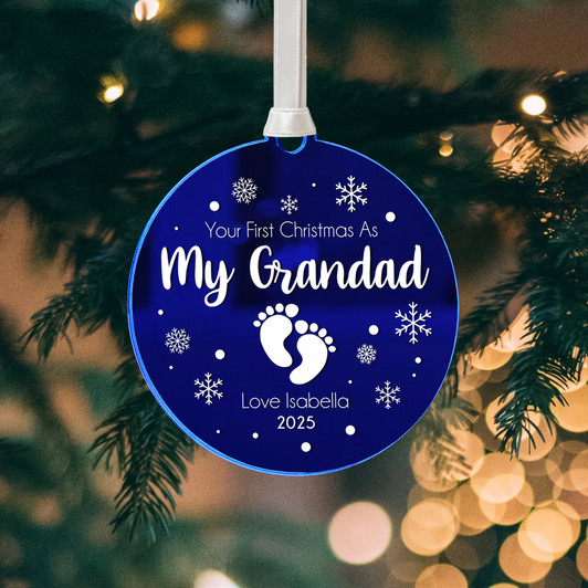 Personalised First Christmas As My Grandad Mirror Bauble 1st Xmas Keepsake Gift