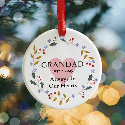 Personalised Remembrance Christmas Bauble Decoration, For Remembering Loved Ones At Christmas Time, Memorial Xmas Tree Decoration with Dates