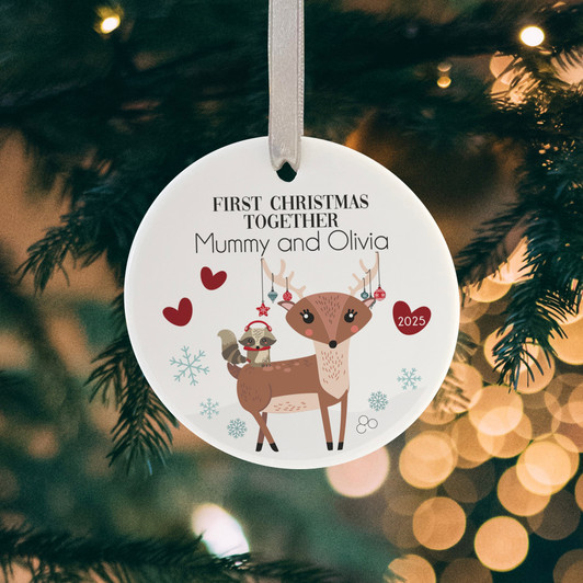 Personalised First Christmas Together, Woodland Reindeer Xmas Bauble, Baby's First Christmas, New Parent Xmas Keepsake Bauble Gift Idea