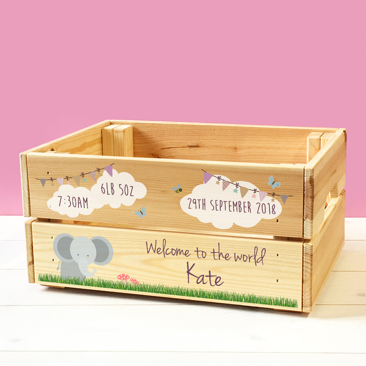 Personalised Welcome To The World Keepsake Box, Wooden Storage Crate For Babies