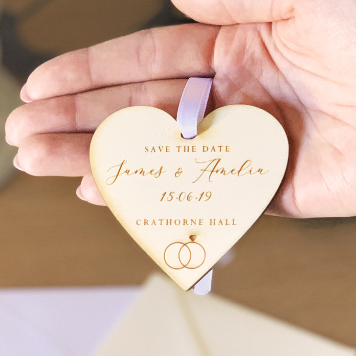 Wooden Save The Date Personalised Rustic Hanging Heart Tags