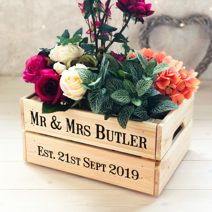 Personalised Rustic Style Wooden Wedding Crate - Mr & Mrs Wedding Gift Box