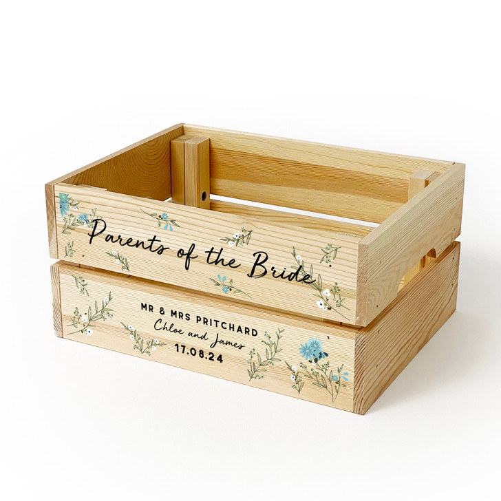 Personalised Parents Of The Bride Wooden Wedding Crate, Keepsake Box, Parents Of The Groom Thank You Gift