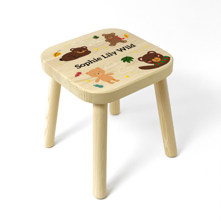 Personalised Children's Wooden Teddy Bear Stool, Birthday or Christmas Gift For Kids