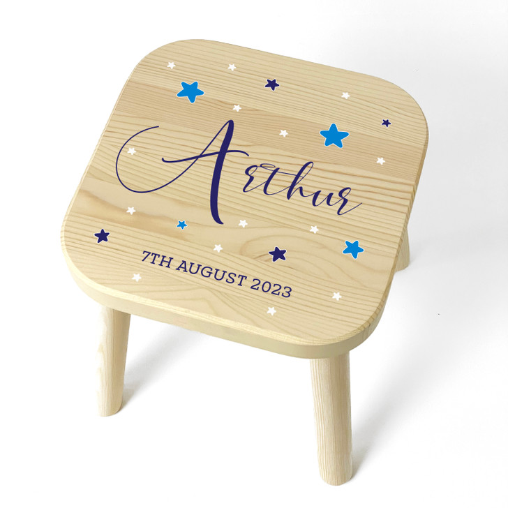 Personalised Blue Themed Kids Wooden Stool, Children's Birthday Gift