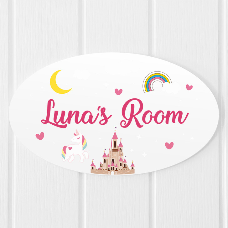 Personalised Kids Unicorn & Rainbow Bedroom Door Sign - Children's Room Door Plaque