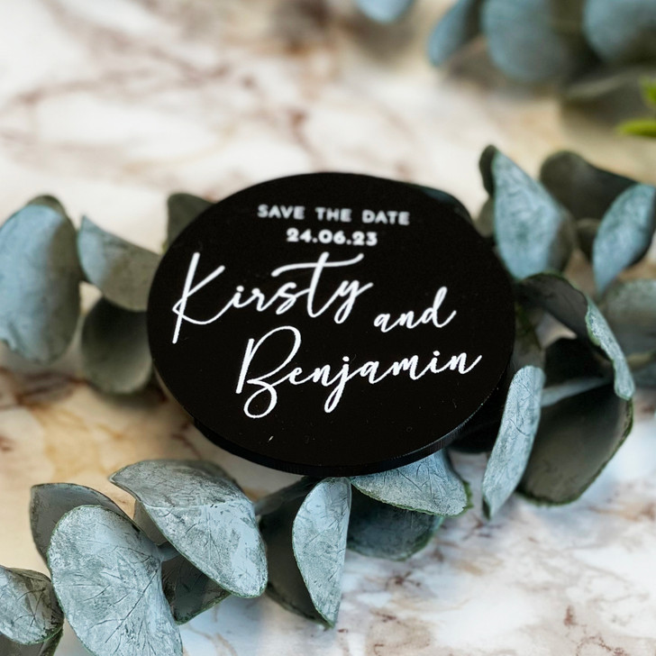 Modern Calligraphy Save the Date Acrylic Magnets