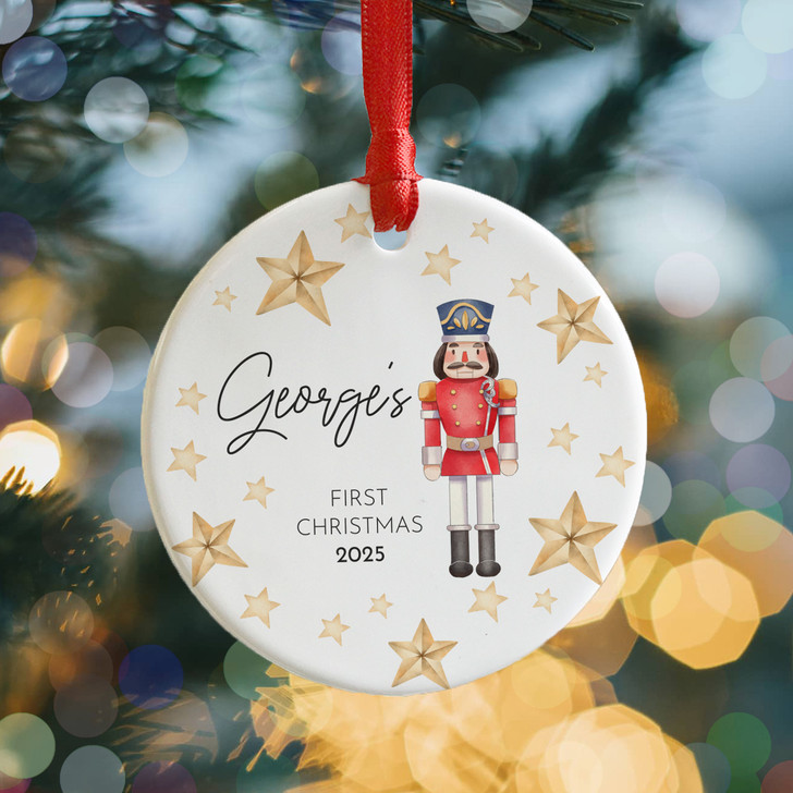 Personalised Baby 1st Christmas Bauble, Baby's First Christmas Nutcracker Ceramic Decoration Keepsake
