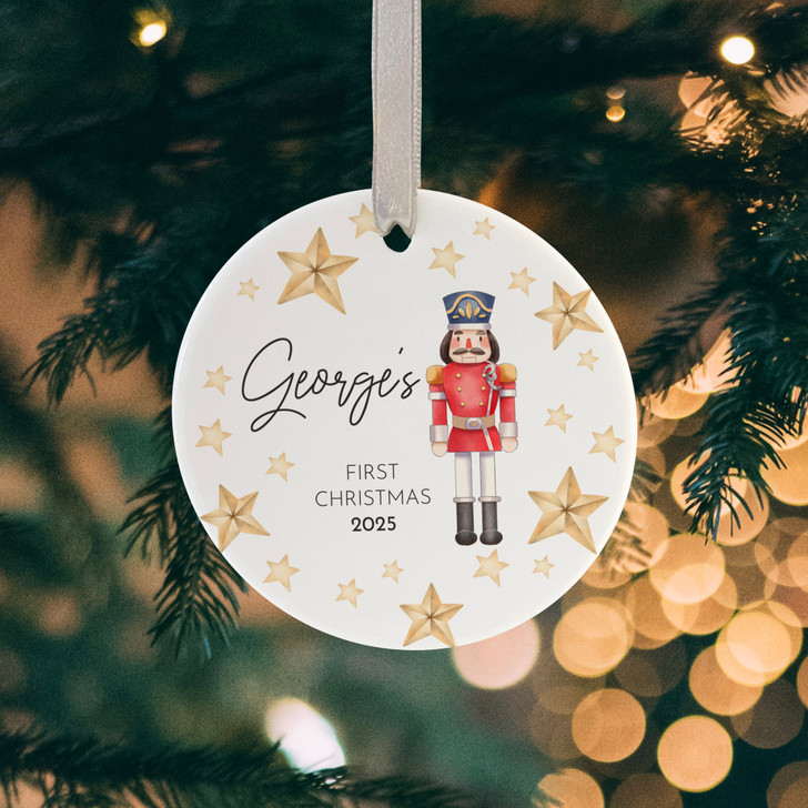 Personalised Baby 1st Christmas Bauble, Baby's First Christmas Nutcracker Ceramic Decoration Keepsake