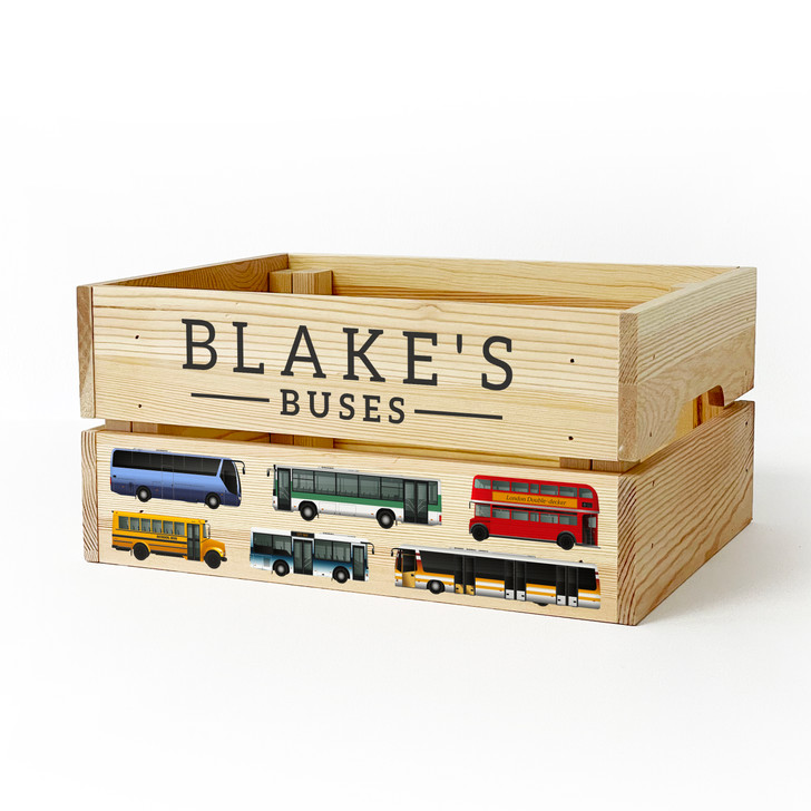 Personalised Kids Toy Buses & Coaches Wooden Storage Toy Box Crate