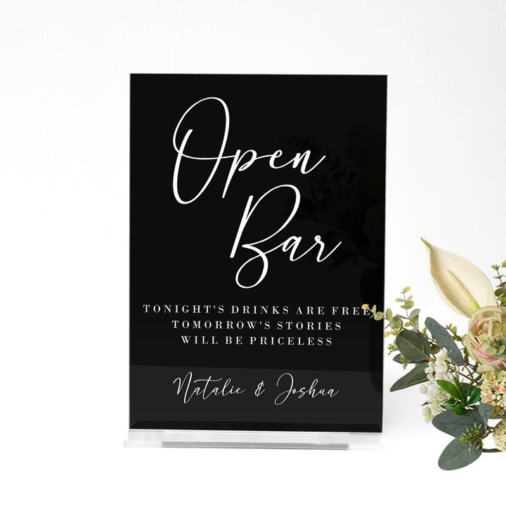 Luxury Acrylic Wedding Bar Top Sign, Open Bar Wedding Décor Sign