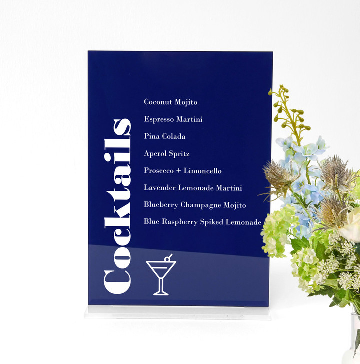 Luxury Acrylic Wedding Cocktail Bar Menu Sign