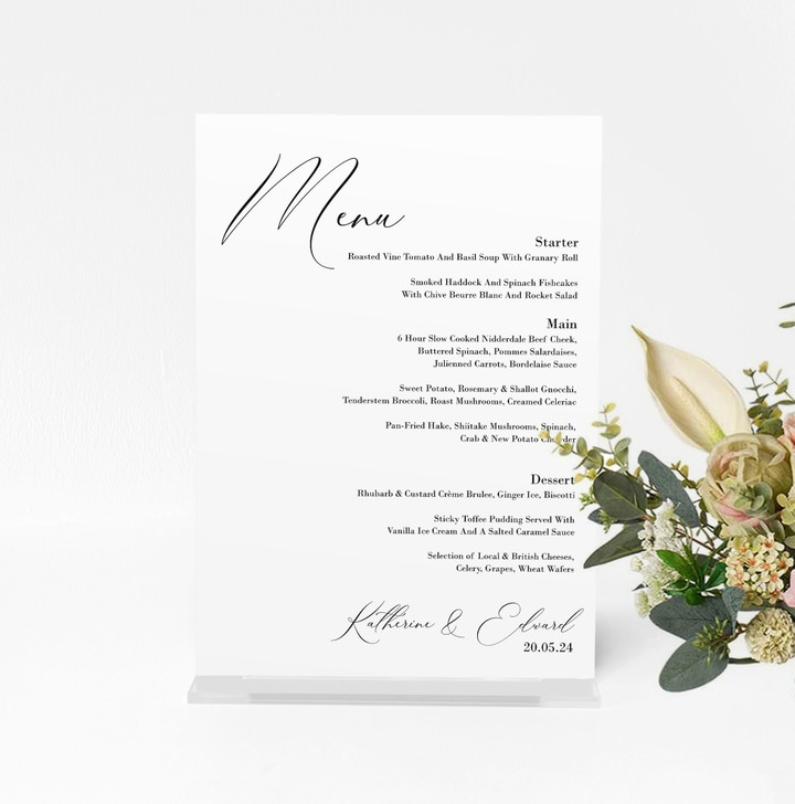 Luxury Personalisable Acrylic Wedding Table Food Menu Sign