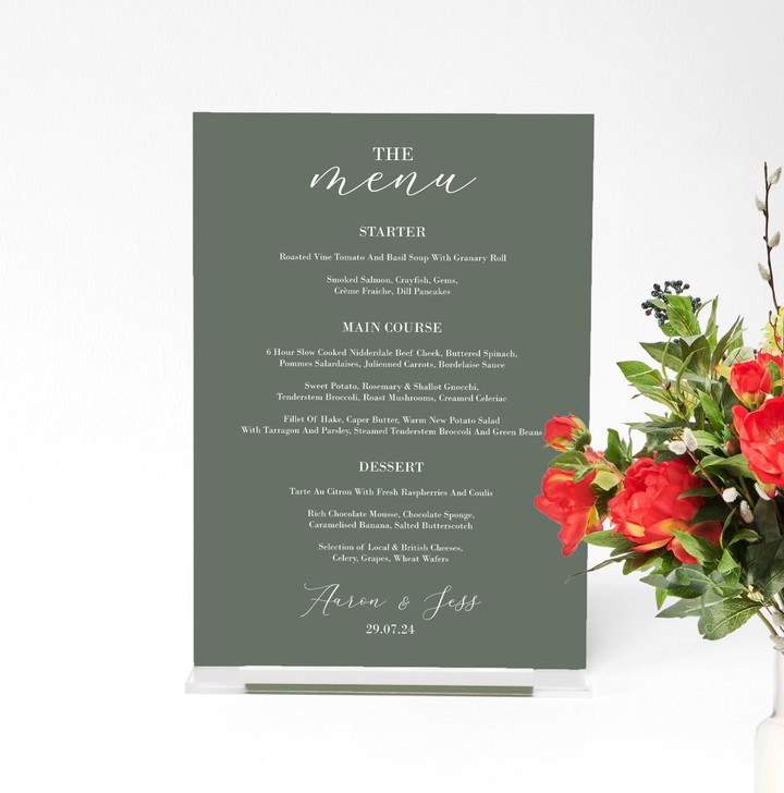 Luxury Table Menu Sign for Wedding & Events
