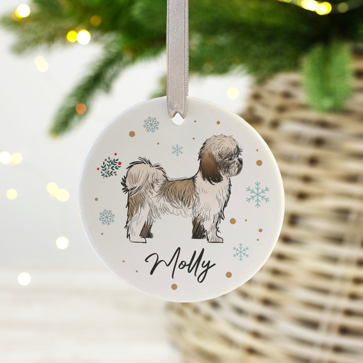 Personalised Shih Tzu Ceramic Christmas Decoration, Dog Xmas Bauble