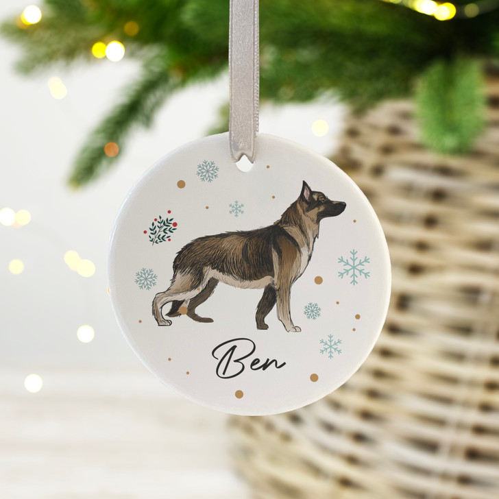 Personalised German Shepherd Ceramic Christmas Decoration, Dog Xmas Bauble