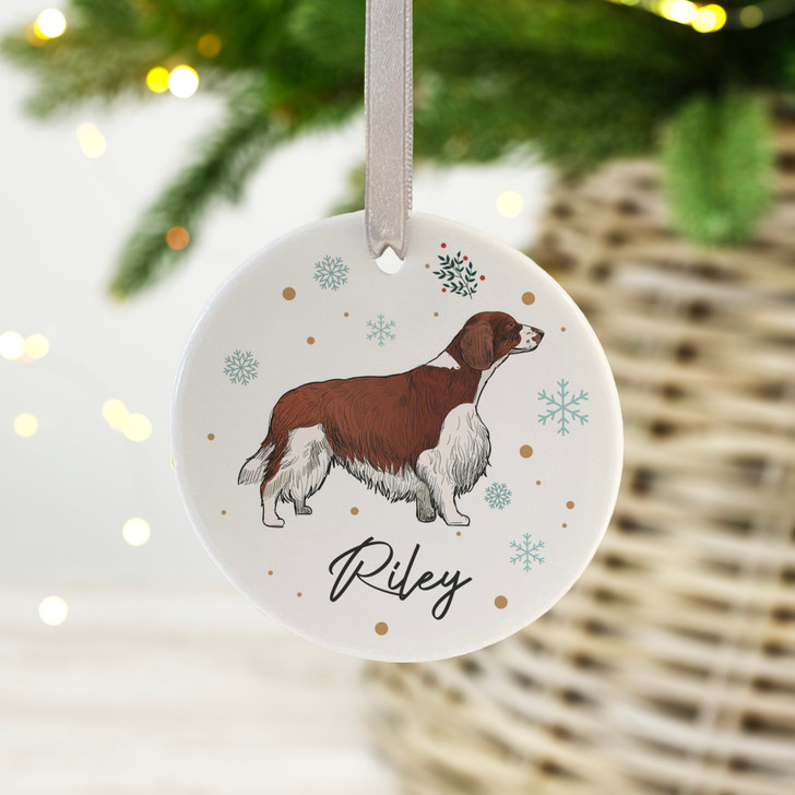Personalised Welsh Springer Spaniel Ceramic Christmas Decoration, Dog Xmas Bauble