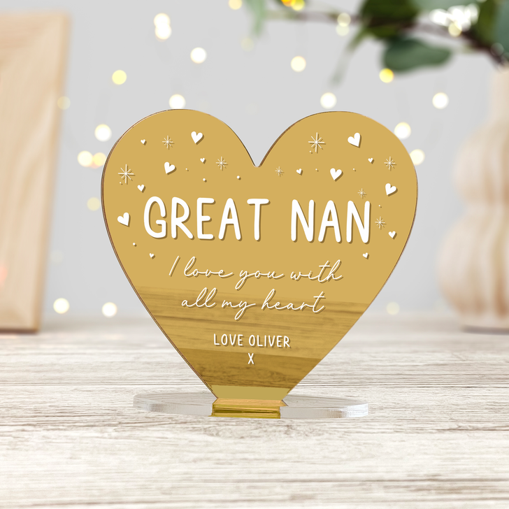 Personalised Mirror Heart Plaque Gift For Great Nan