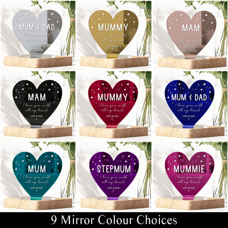 Personalised Mirror Heart Plaque Ornament Gift For Stepmum
