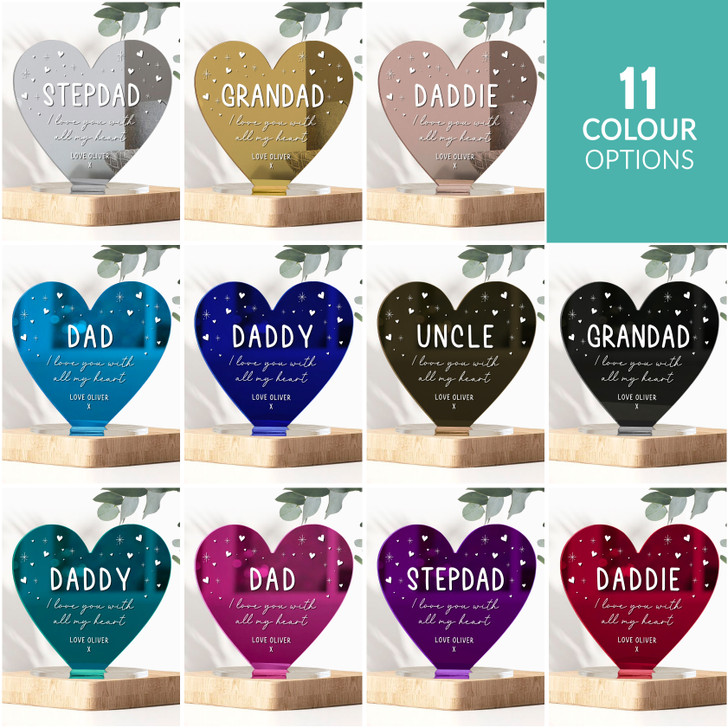 Personalised Mirror Heart Plaque Ornament Gift For Stepdad