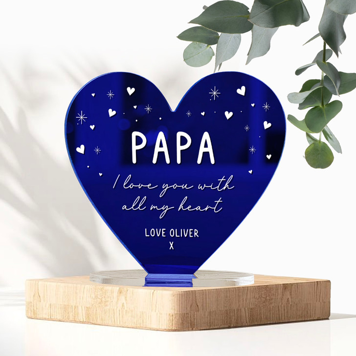 Personalised Mirror Heart Plaque Ornament Gift For Papa