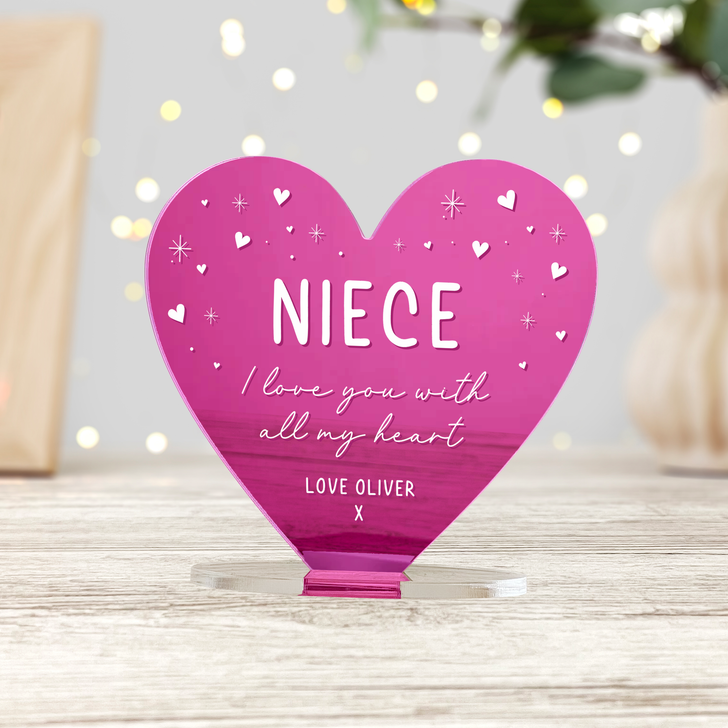 Personalised Mirror Heart Plaque Gift For Niece