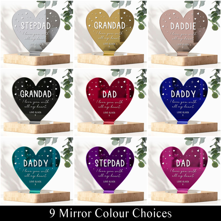 Personalised Mirror Heart Plaque Ornament Gift For Uncle