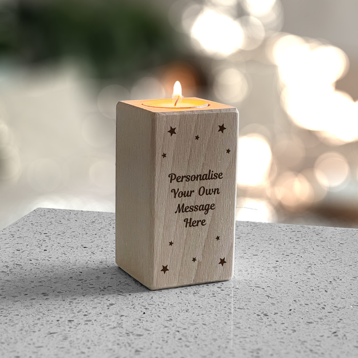 Personalised Engraved Message Wooden Tealight Candle Holder Keepsake Gift