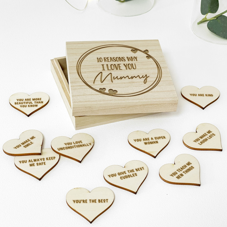 Personalised 10 Reasons Why I Love You Mummy Box and Hearts, Mother's Day or Birthday Gift