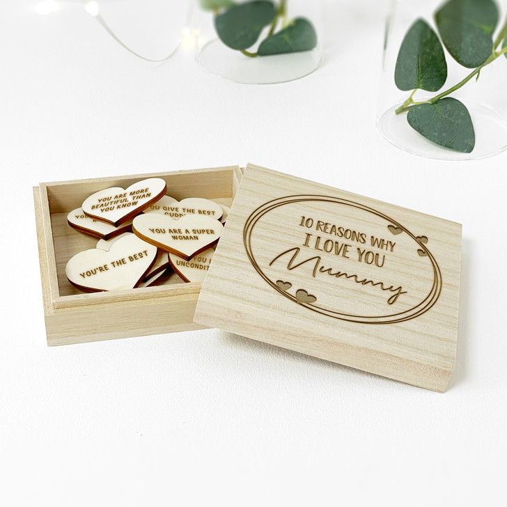 Personalised 10 Reasons Why I Love You Mummy Box and Hearts, Mother's Day or Birthday Gift