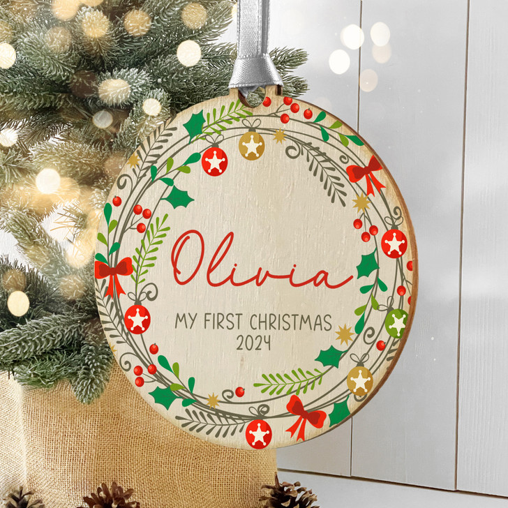 Personalised My First Christmas Wooden Keepsake Bauble, Baby's 1st Christmas Gift