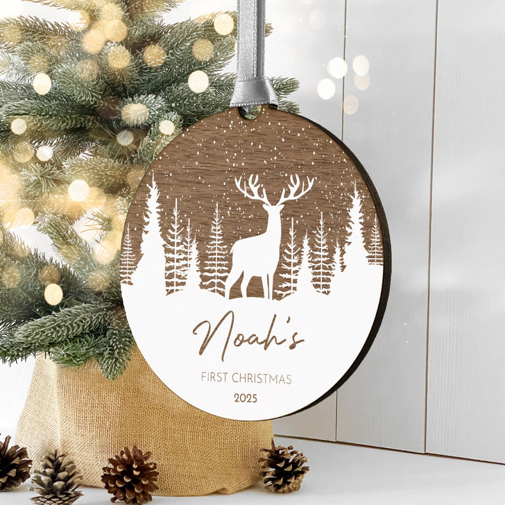 Personalised Baby's First Christmas Wooden Decoration, New Baby's 1st Christmas Keepsake Bauble