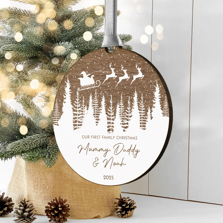Personalised First Family Christmas Wooden Decoration, New Baby's 1st Christmas Keepsake Bauble Gift