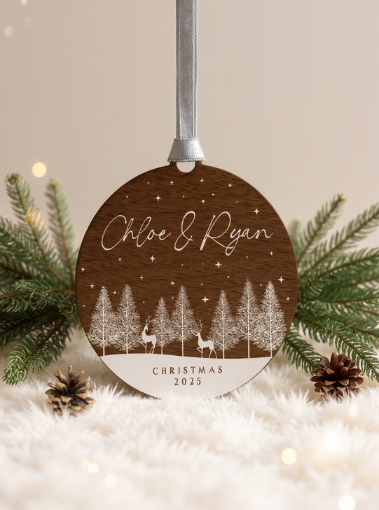 Personalised Couples Names Wooden Christmas Bauble