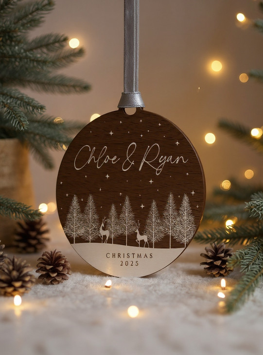 Personalised Couples Names Wooden Christmas Bauble
