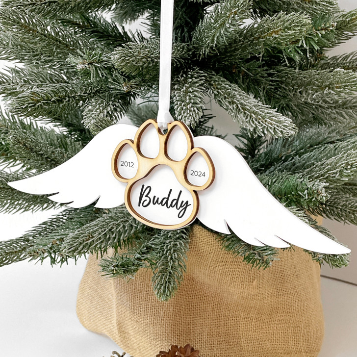 Personalised Dog Memorial Christmas Bauble, Angel Wings Decoration Keepsake Gift