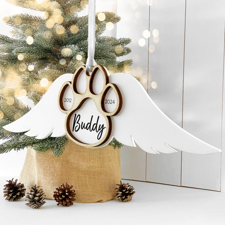 Personalised Dog Memorial Christmas Bauble, Angel Wings Decoration Keepsake Gift