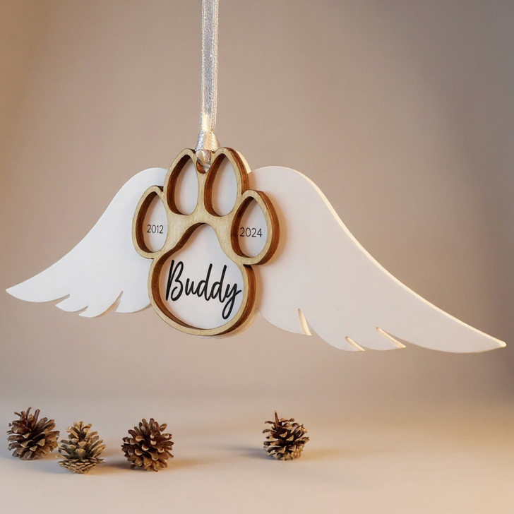 Personalised Dog Memorial Christmas Bauble, Angel Wings Decoration Keepsake Gift