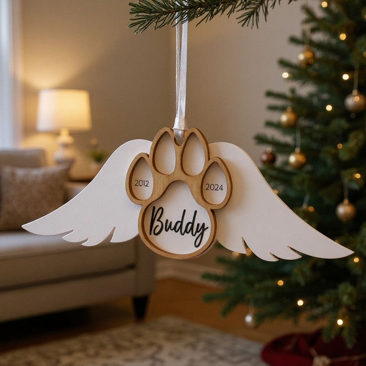 Personalised Dog Memorial Christmas Bauble, Angel Wings Decoration Keepsake Gift