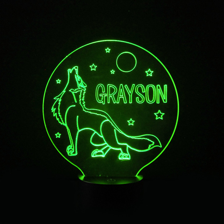 Personalised Wolf Night Light, Colour Changing Lamp For Kids Bedroom