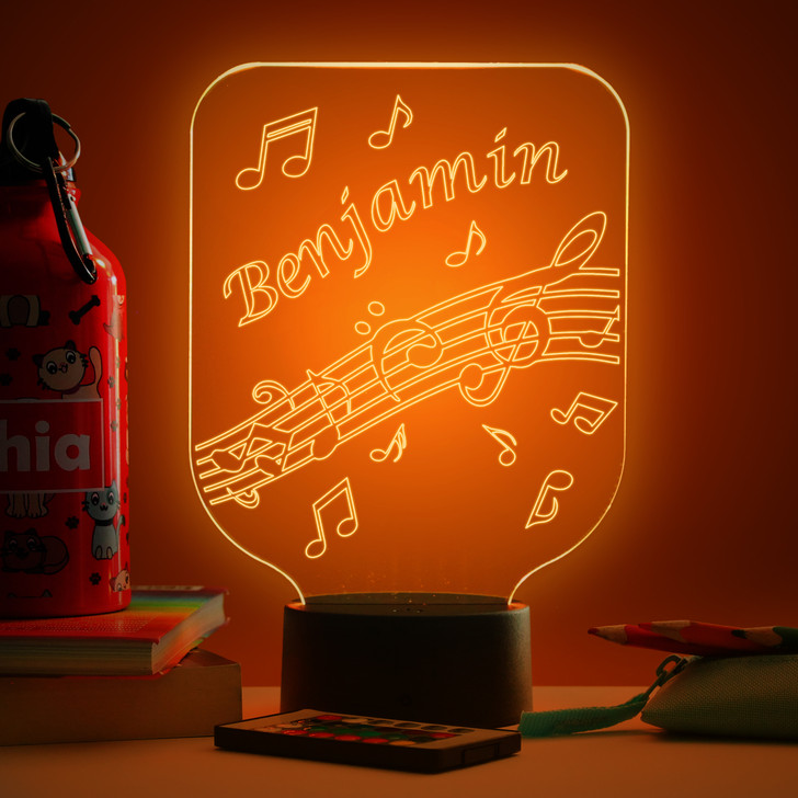 Personalised Musical Notes Night Light, Colour Changing Lamp For Kids Bedroom
